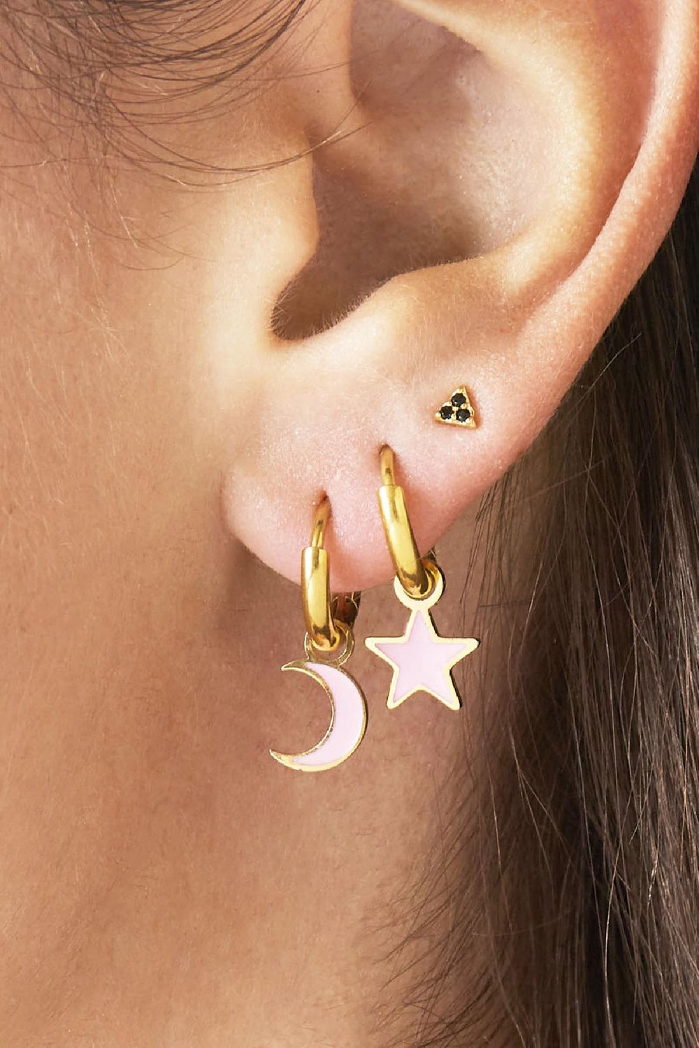 Pendientes Pastel Moon Azul & Color dorado Acero inoxidable h5Imagen2